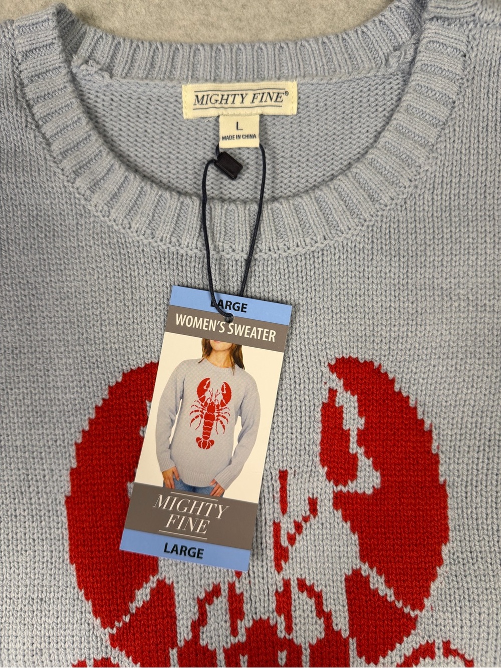 Mighty Fine Light Blue Crewneck Sweater with Red Lobster - Picture 3 of 8
